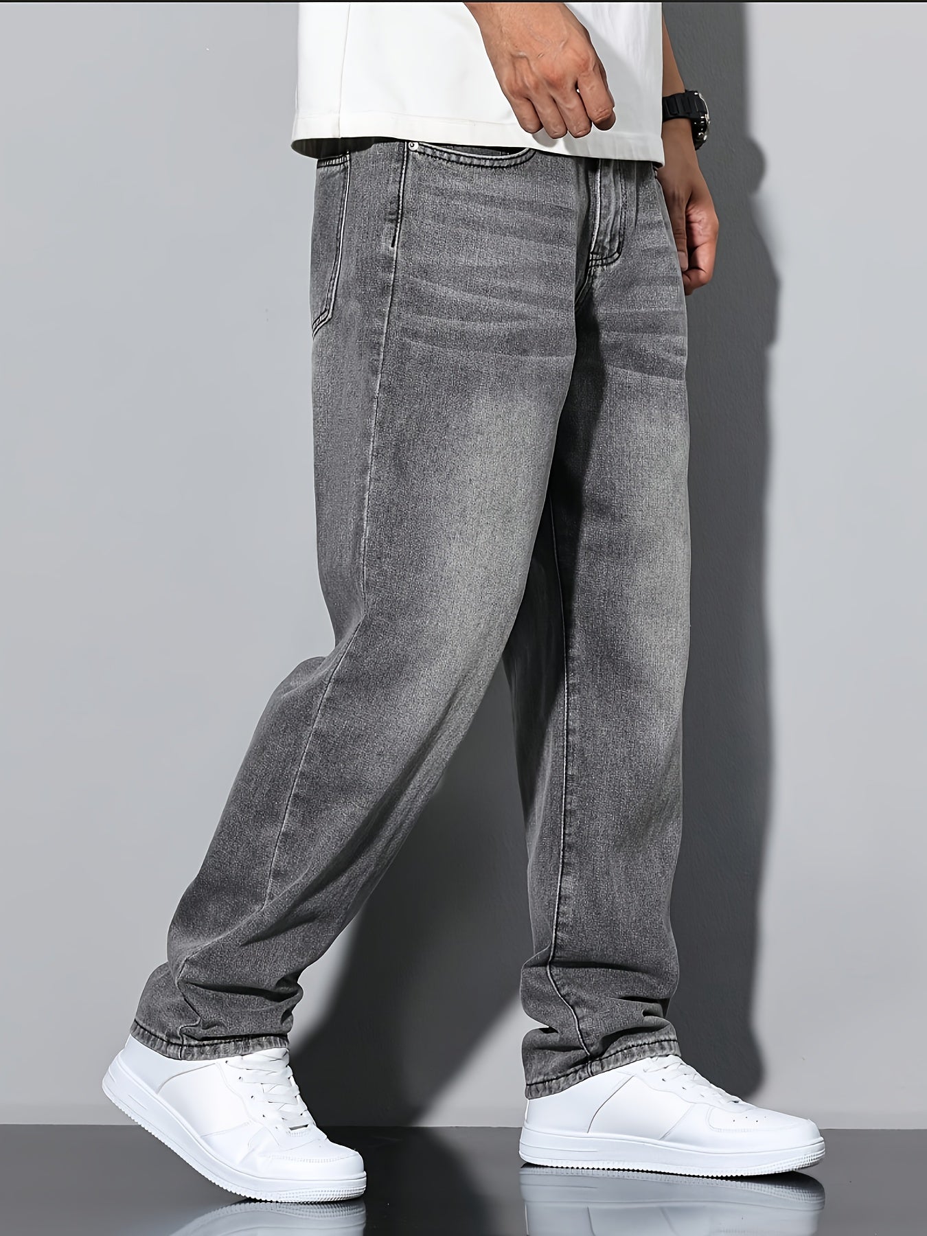 Men's Straight Leg Jeans - Classic Wash Clean Finish – Dark Gray – view 4