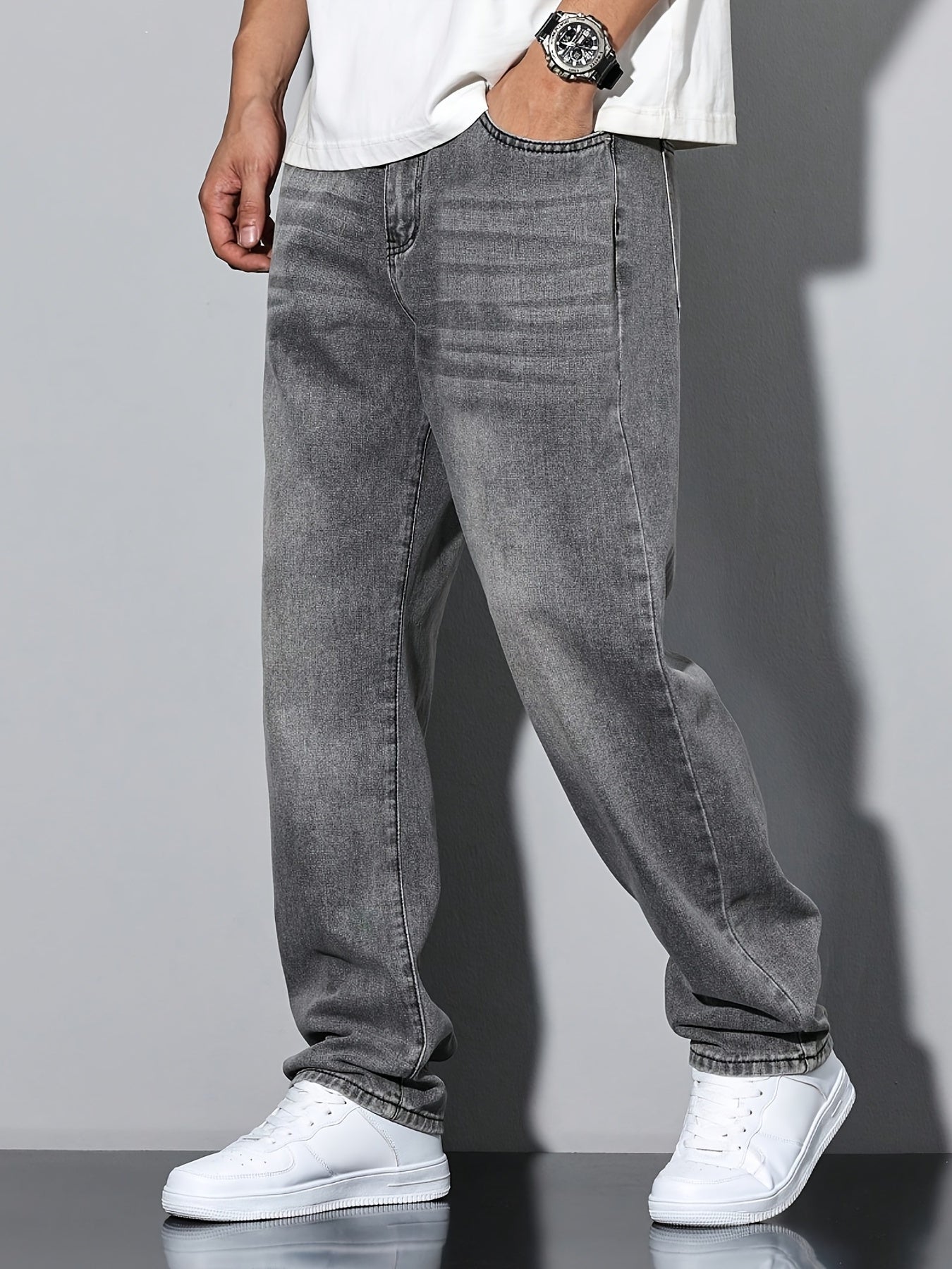 Men's Straight Leg Jeans - Classic Wash Clean Finish – Dark Gray – view 5