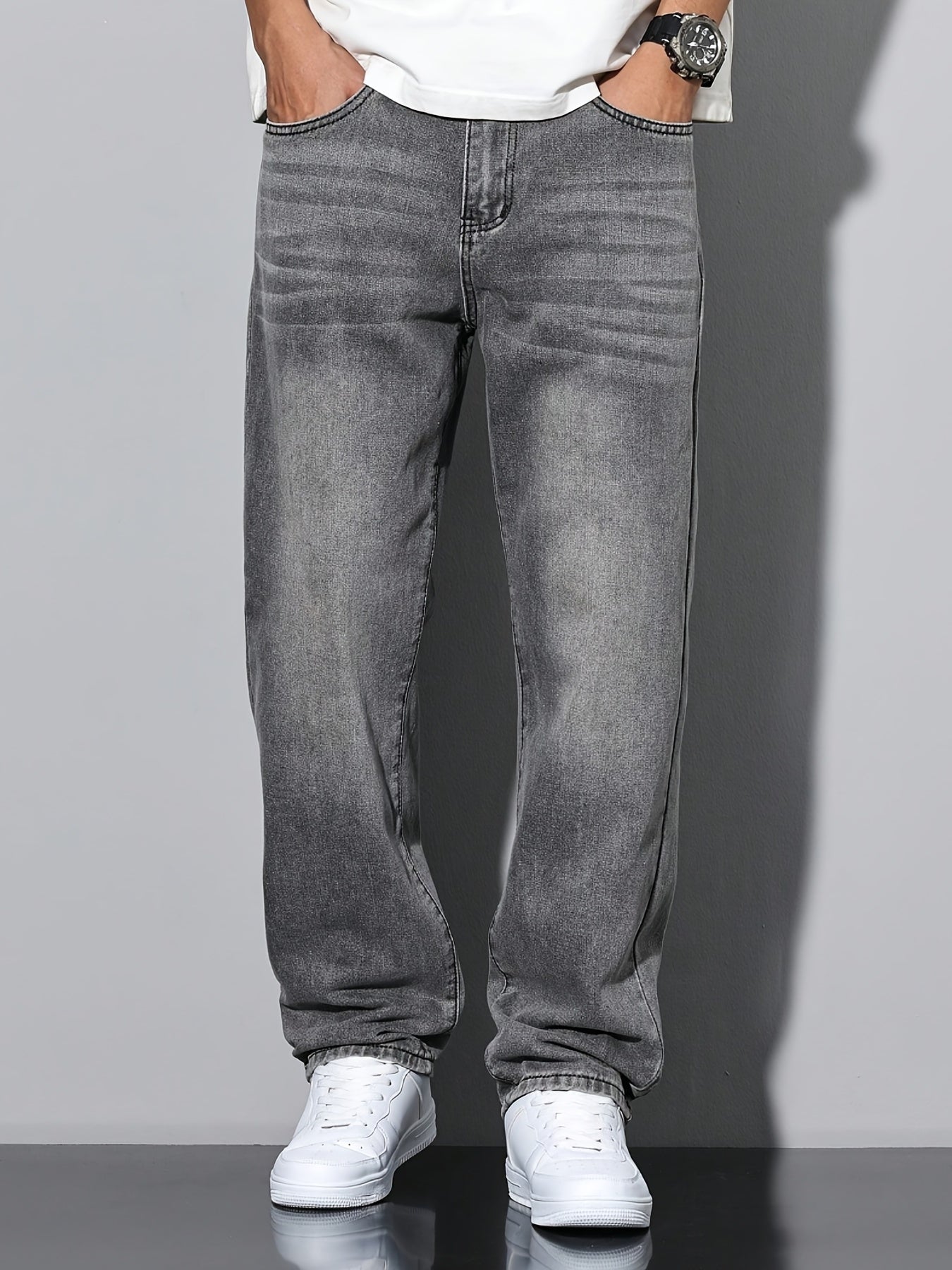 Men's Straight Leg Jeans - Classic Wash Clean Finish – Dark Gray – view 6
