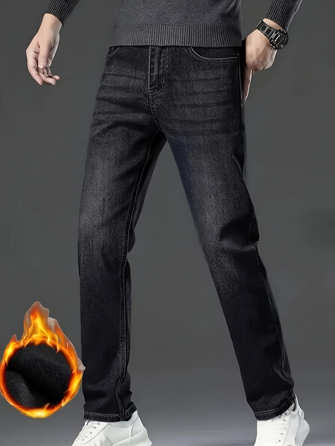 Men's Straight Leg Jeans - Classic Wash Clean Finish Streetwear – Dark Blue – view 2