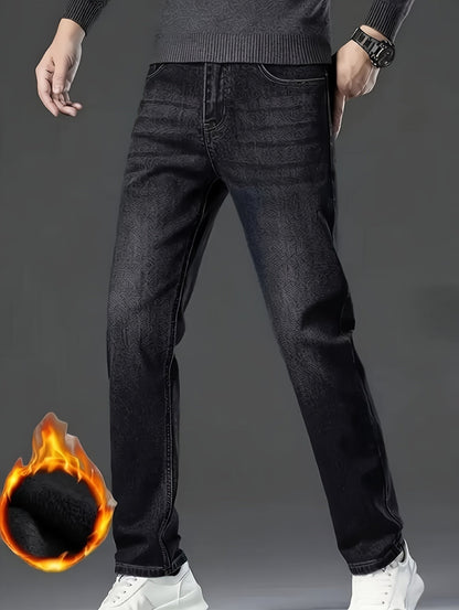 Men's Straight Leg Jeans - Classic Wash Clean Finish Streetwear – Dark Blue – view 2