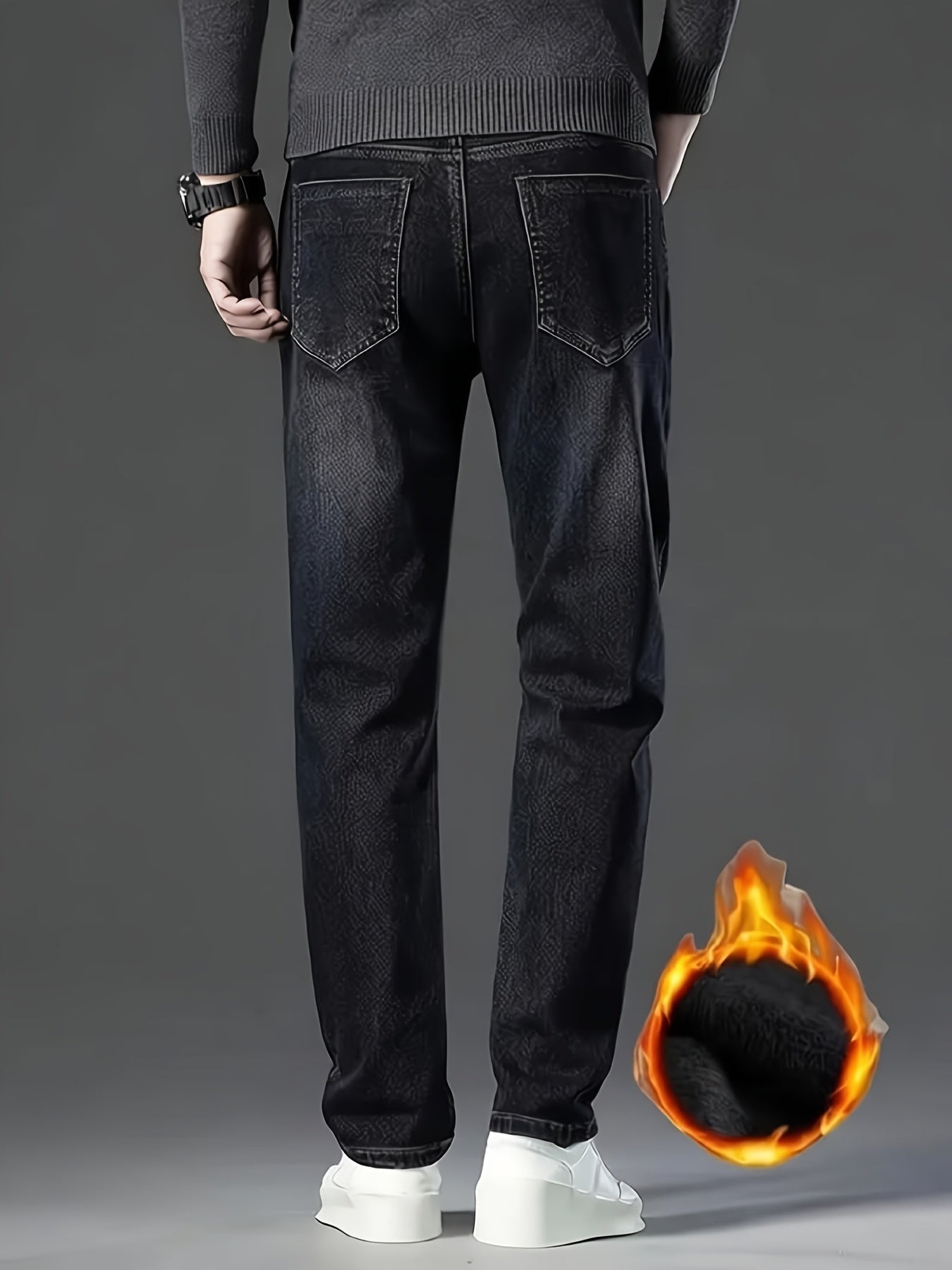 Men's Straight Leg Jeans - Classic Wash Clean Finish Streetwear – Dark Blue – view 3