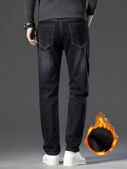 Men's Straight Leg Jeans - Classic Wash Clean Finish Streetwear – Dark Blue – view 3