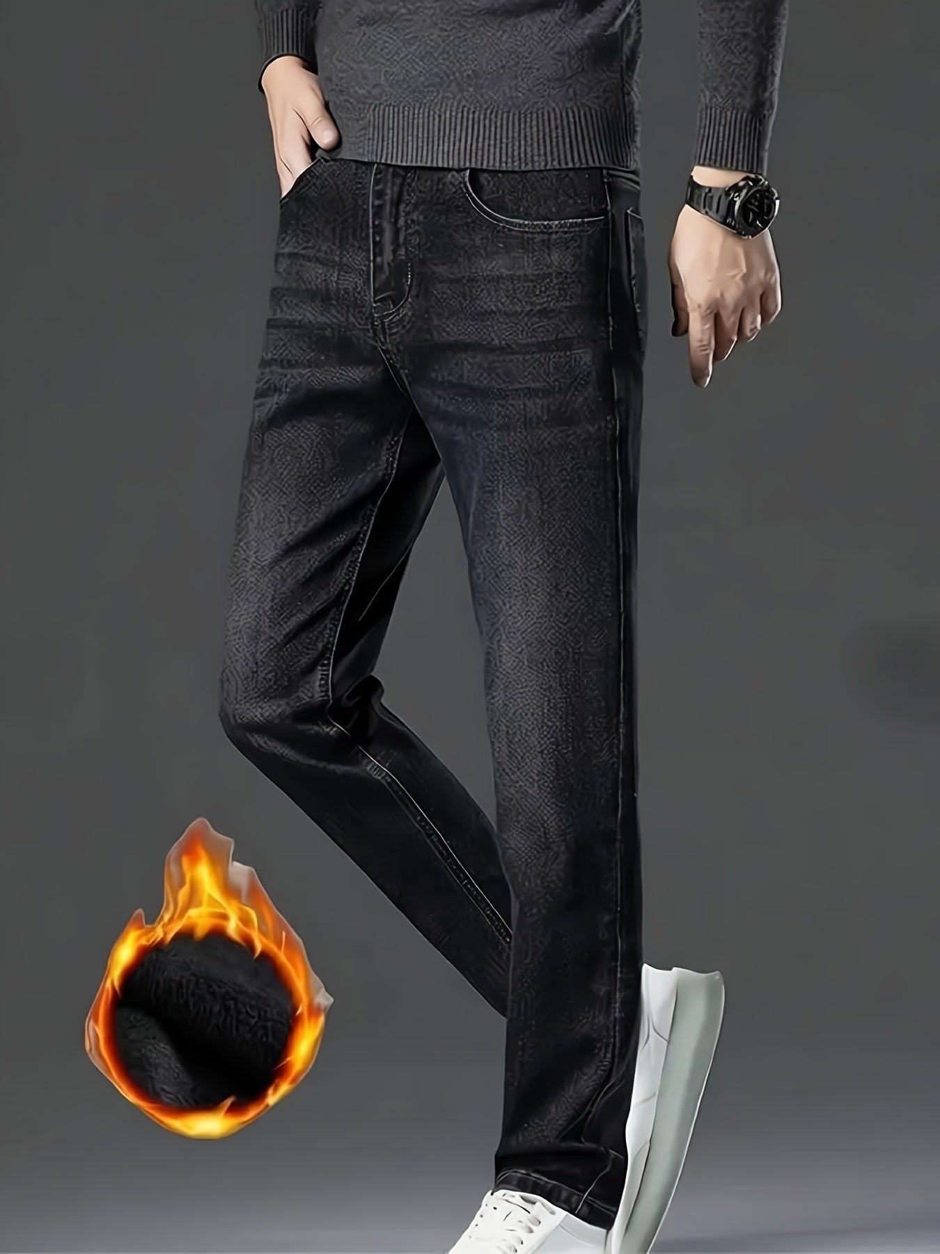 Men's Straight Leg Jeans - Classic Wash Clean Finish Streetwear – Dark Blue – view 4