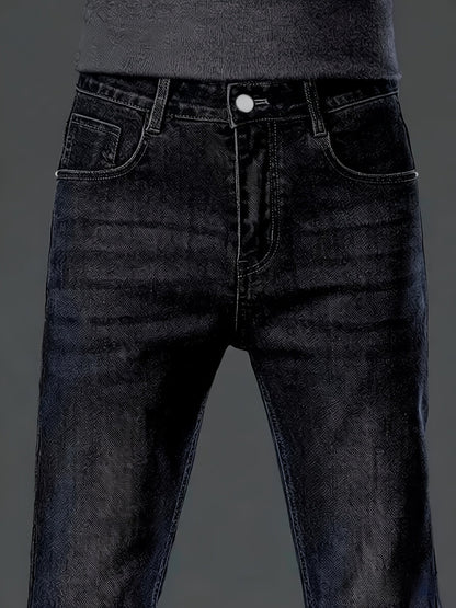 Men's Straight Leg Jeans - Classic Wash Clean Finish Streetwear – Dark Blue – view 5