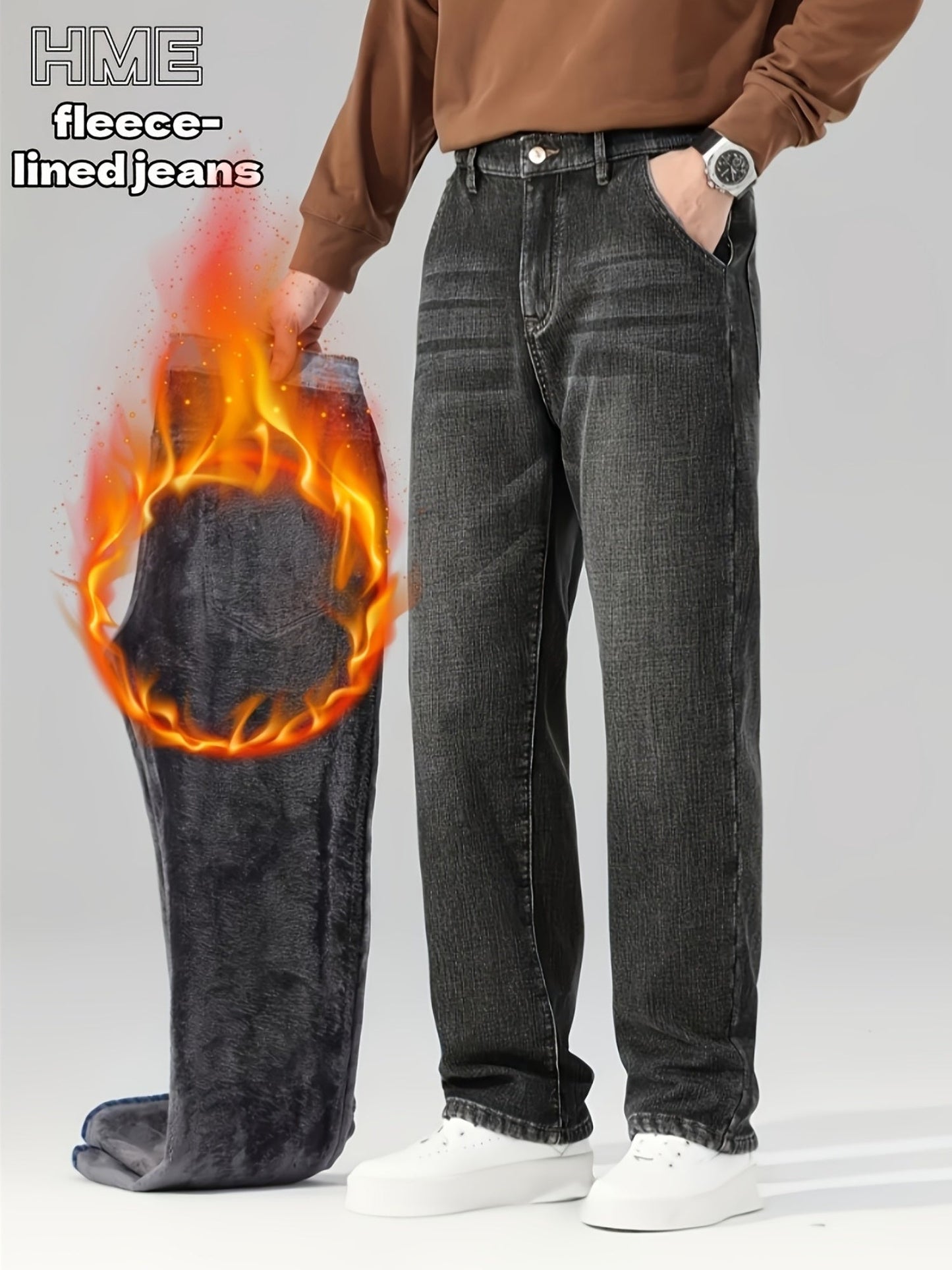 Men's Straight Leg Jeans - Classic Wash Clean Finish Streetwear – Deep Grey Denim – view 9