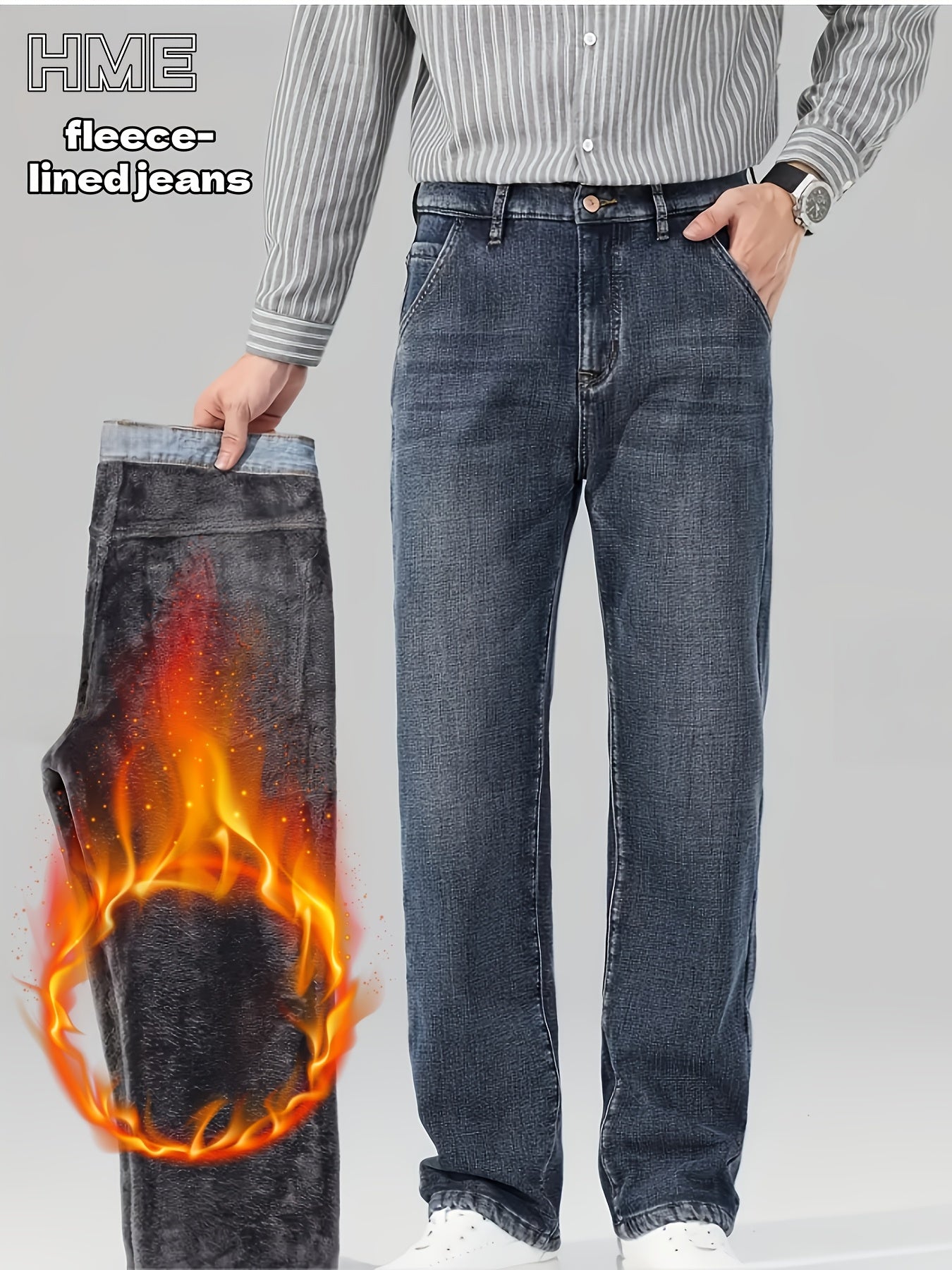 Men's Straight Leg Jeans - Classic Wash Clean Finish Streetwear – Deep Grey Denim – view 13