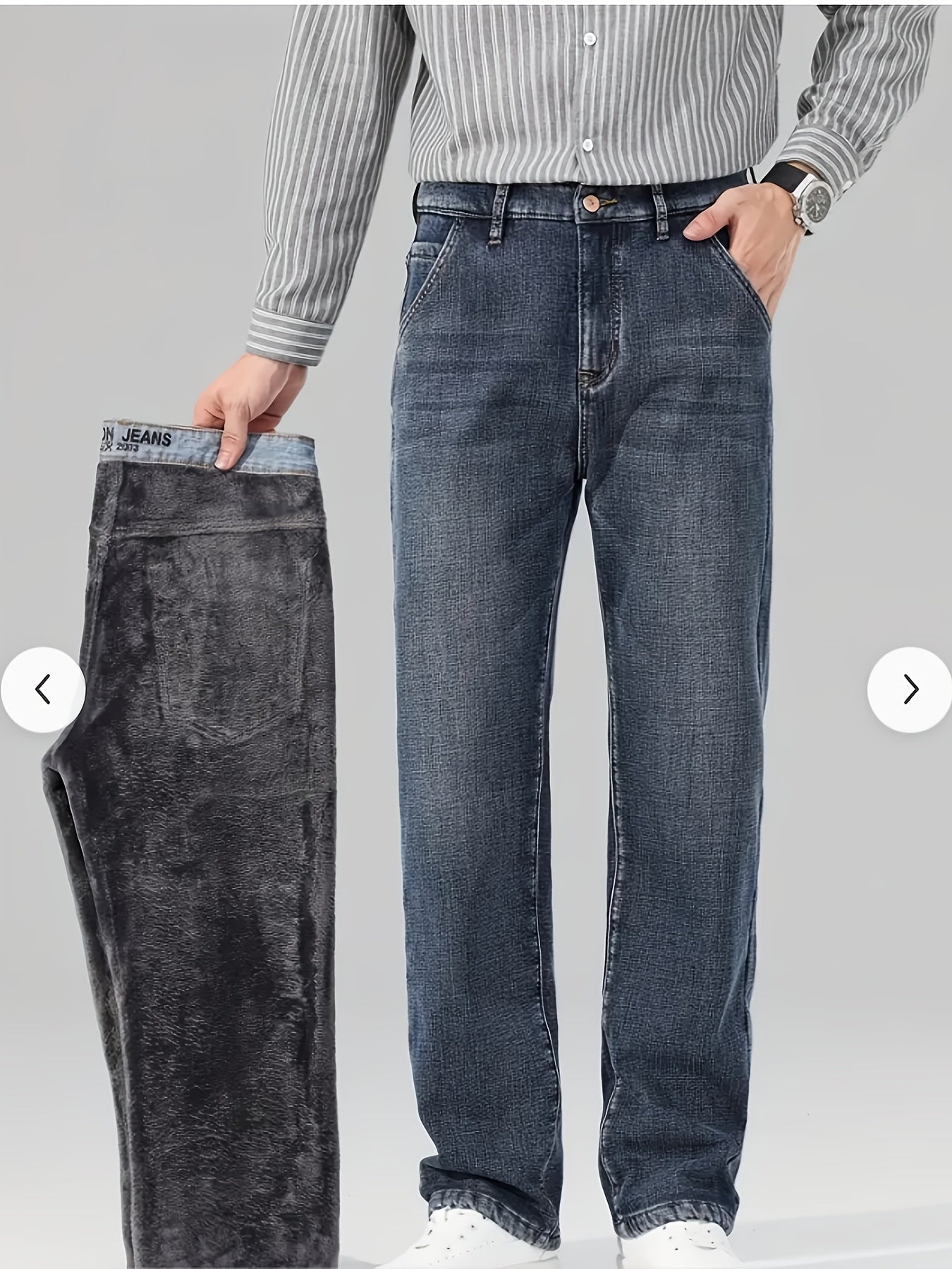 Men's Straight Leg Jeans - Classic Wash Clean Finish Streetwear – Deep Grey Denim – view 16
