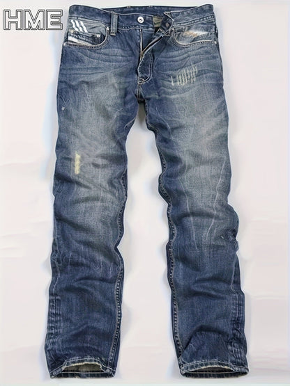 Men's Straight Leg Jeans - Classic Wash Clean Finish Streetwear – Sea Blue – view 3