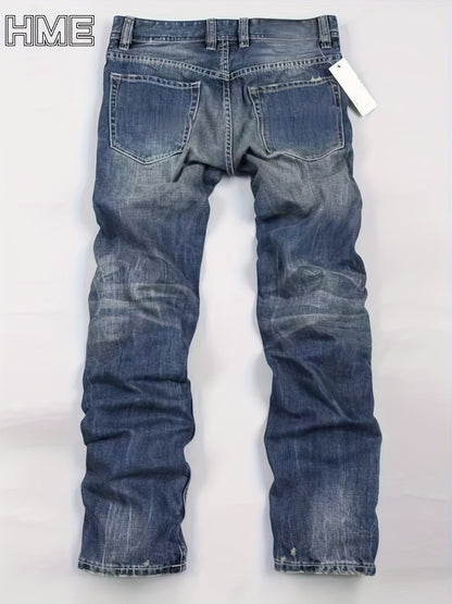 Men's Straight Leg Jeans - Classic Wash Clean Finish Streetwear – Sea Blue – view 4