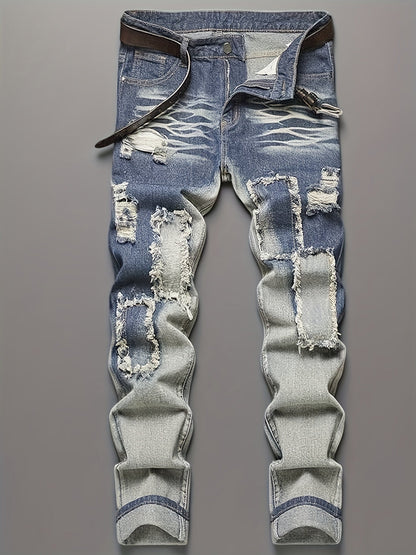 Men's Straight Leg Jeans - Classic Wash Distressed – Light Blue – main product image