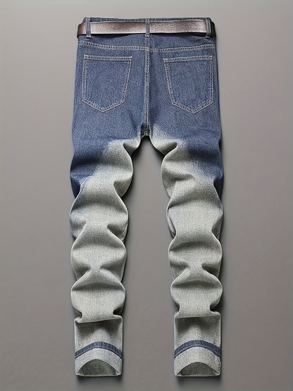 Men's Straight Leg Jeans - Classic Wash Distressed – Light Blue – view 2