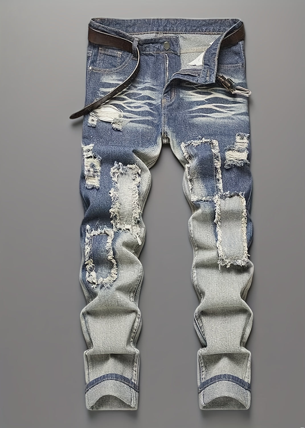 Men's Straight Leg Jeans - Classic Wash Distressed – Light Blue – view 5