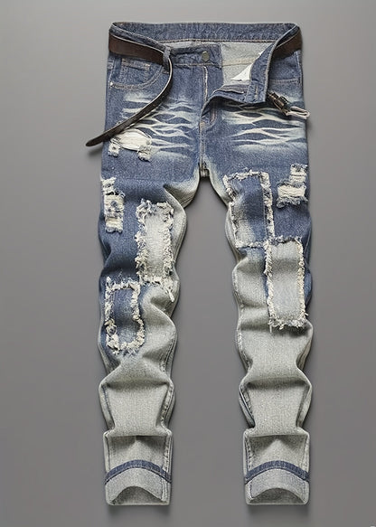 Men's Straight Leg Jeans - Classic Wash Distressed – Light Blue – view 5