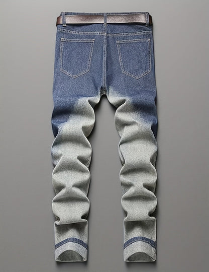 Men's Straight Leg Jeans - Classic Wash Distressed – Light Blue – view 6