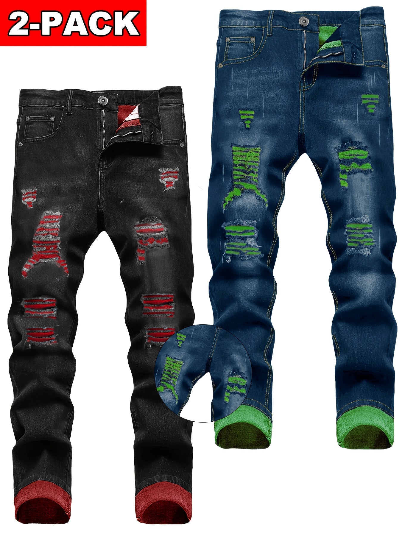 Men's Straight Leg Jeans - Classic Wash Distressed – Sizes 30–40 – view 9