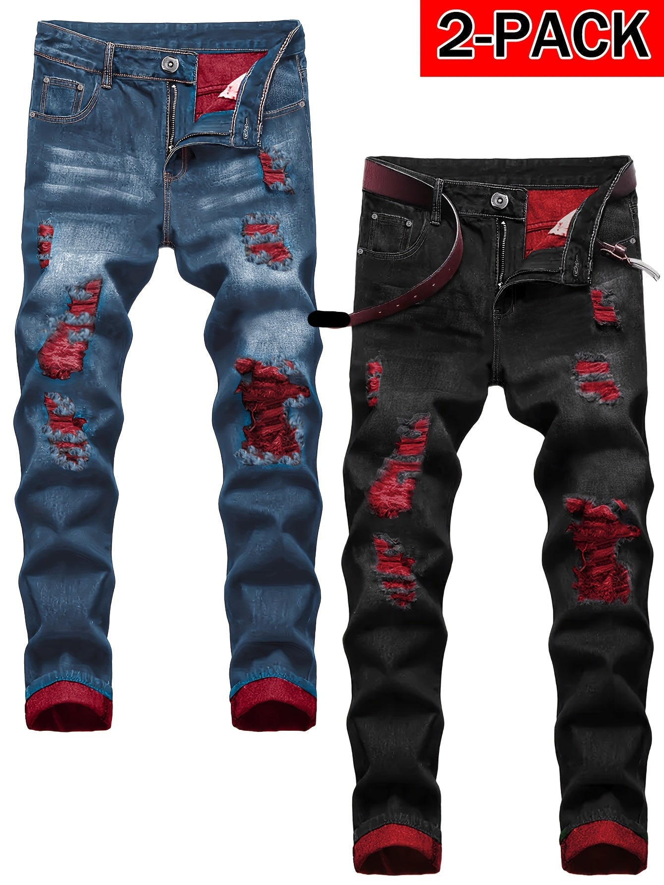 Men's Straight Leg Jeans - Classic Wash Distressed – Sizes 30–40 – view 15
