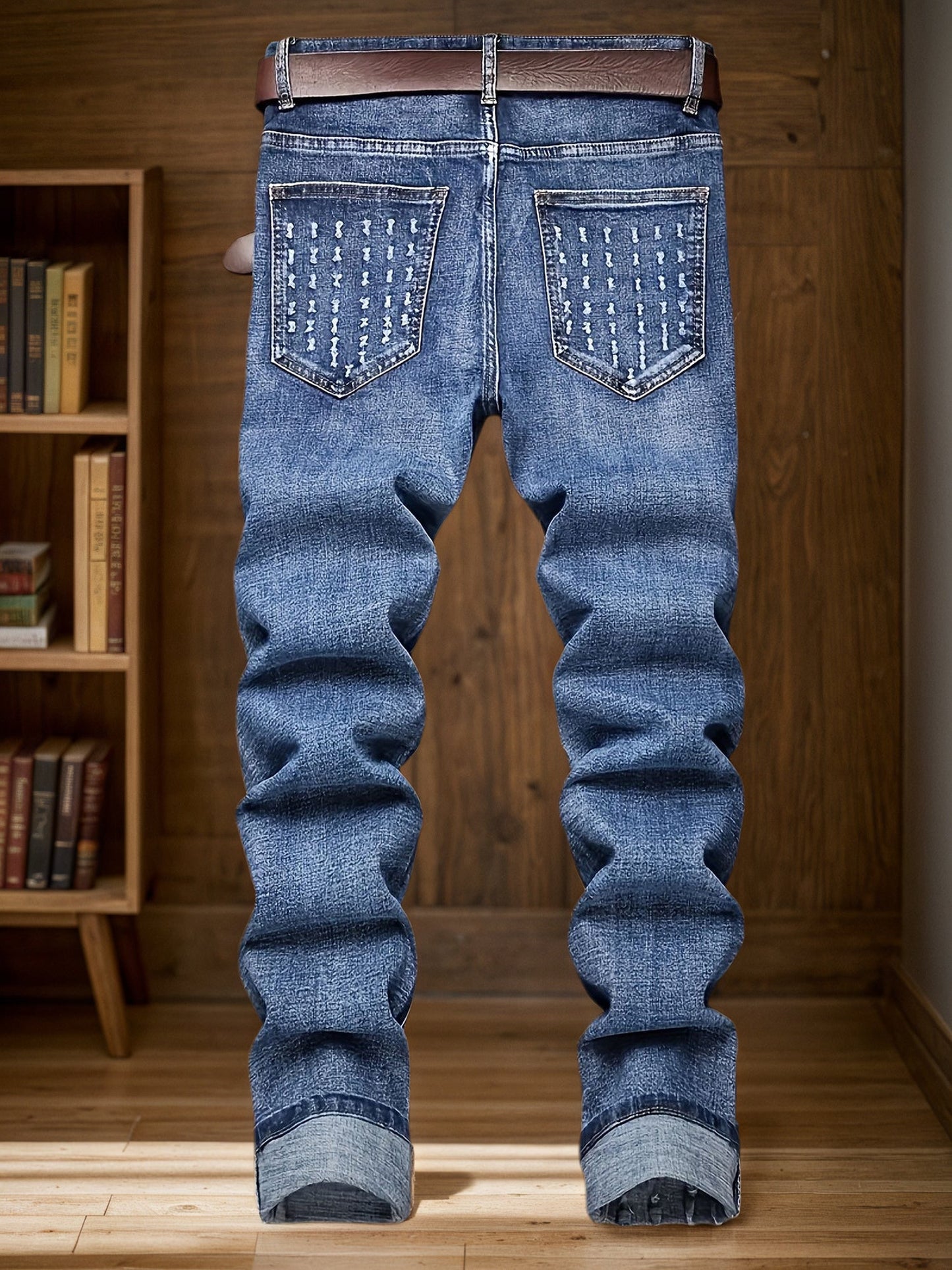 Men's Straight Leg Jeans - Classic Wash Distressed Weekend – view 7