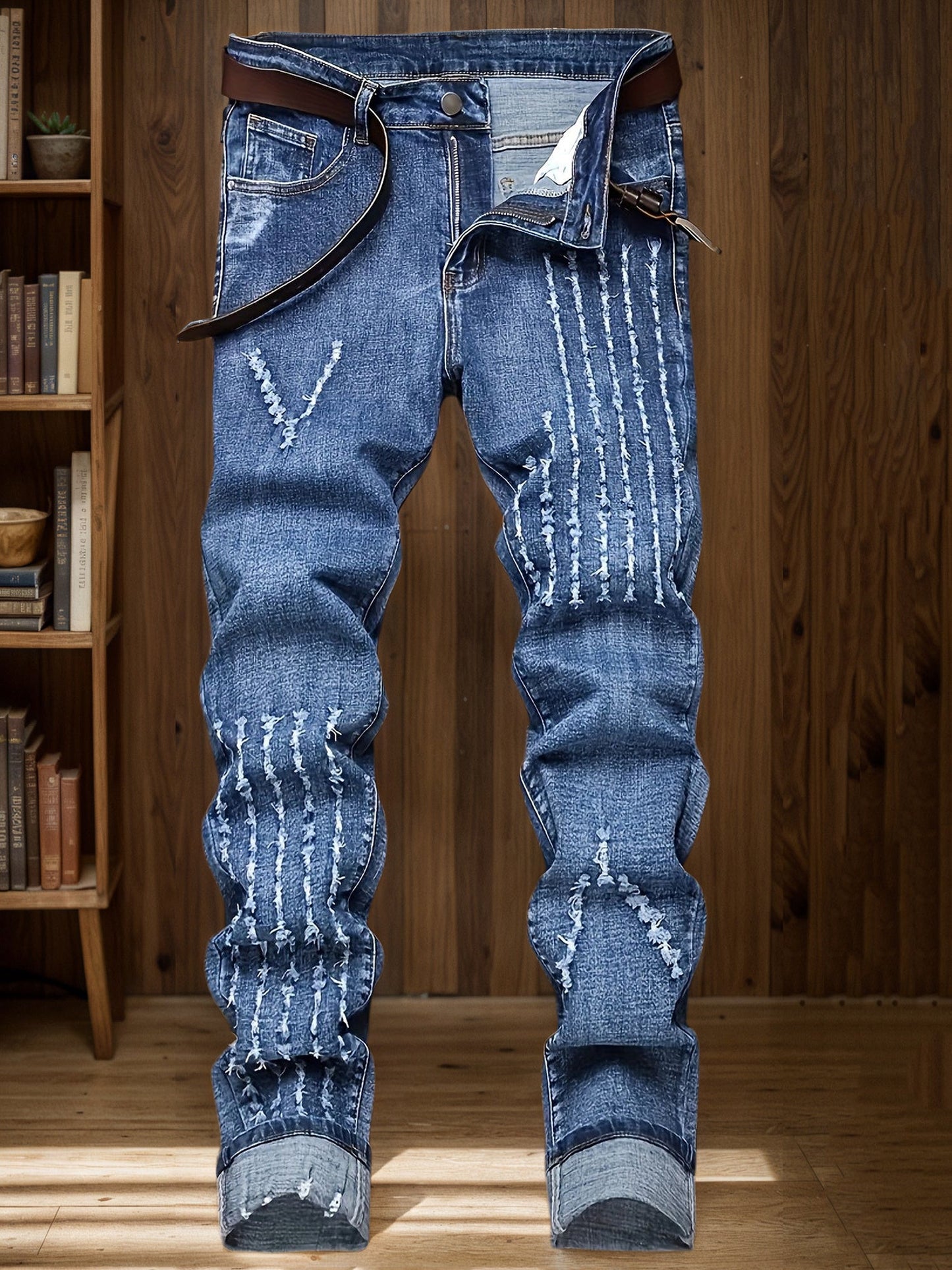 Men's Straight Leg Jeans - Classic Wash Distressed Weekend – view 10