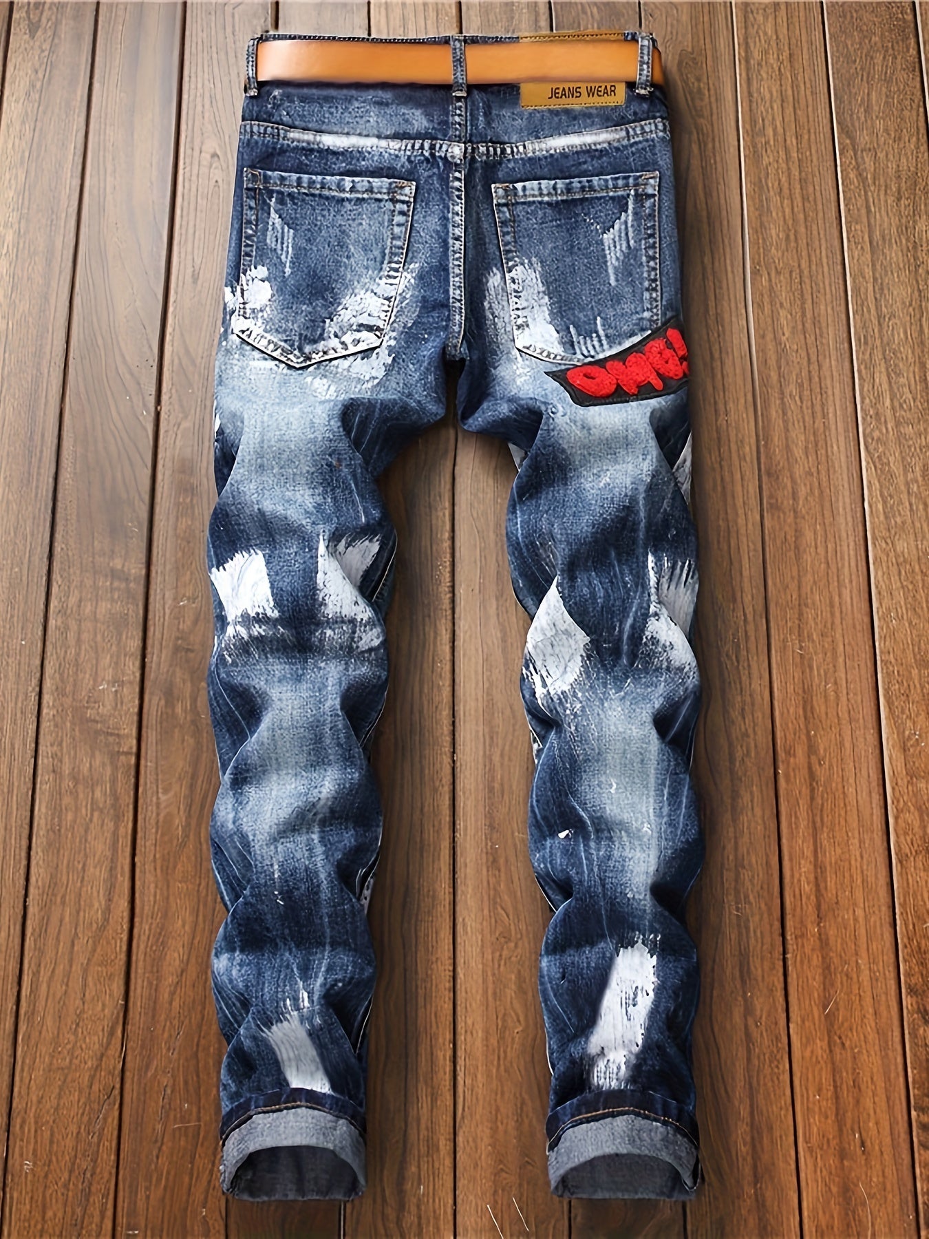 Men's Straight Leg Jeans - Classic Wash Embroidered – view 2