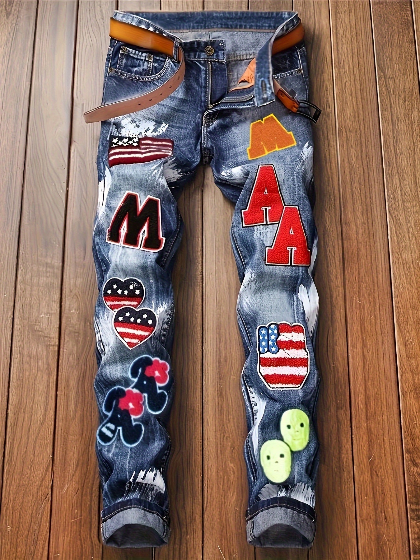 Men's Straight Leg Jeans - Classic Wash Embroidered – Blue option – main product image