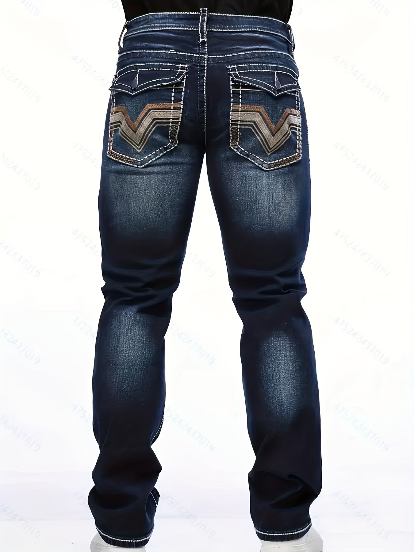 Men's Straight Leg Jeans - Classic Wash Embroidered Weekend – view 5