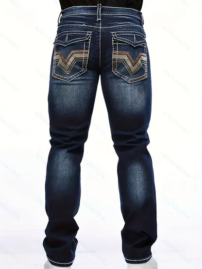 Men's Straight Leg Jeans - Classic Wash Embroidered Weekend – view 5