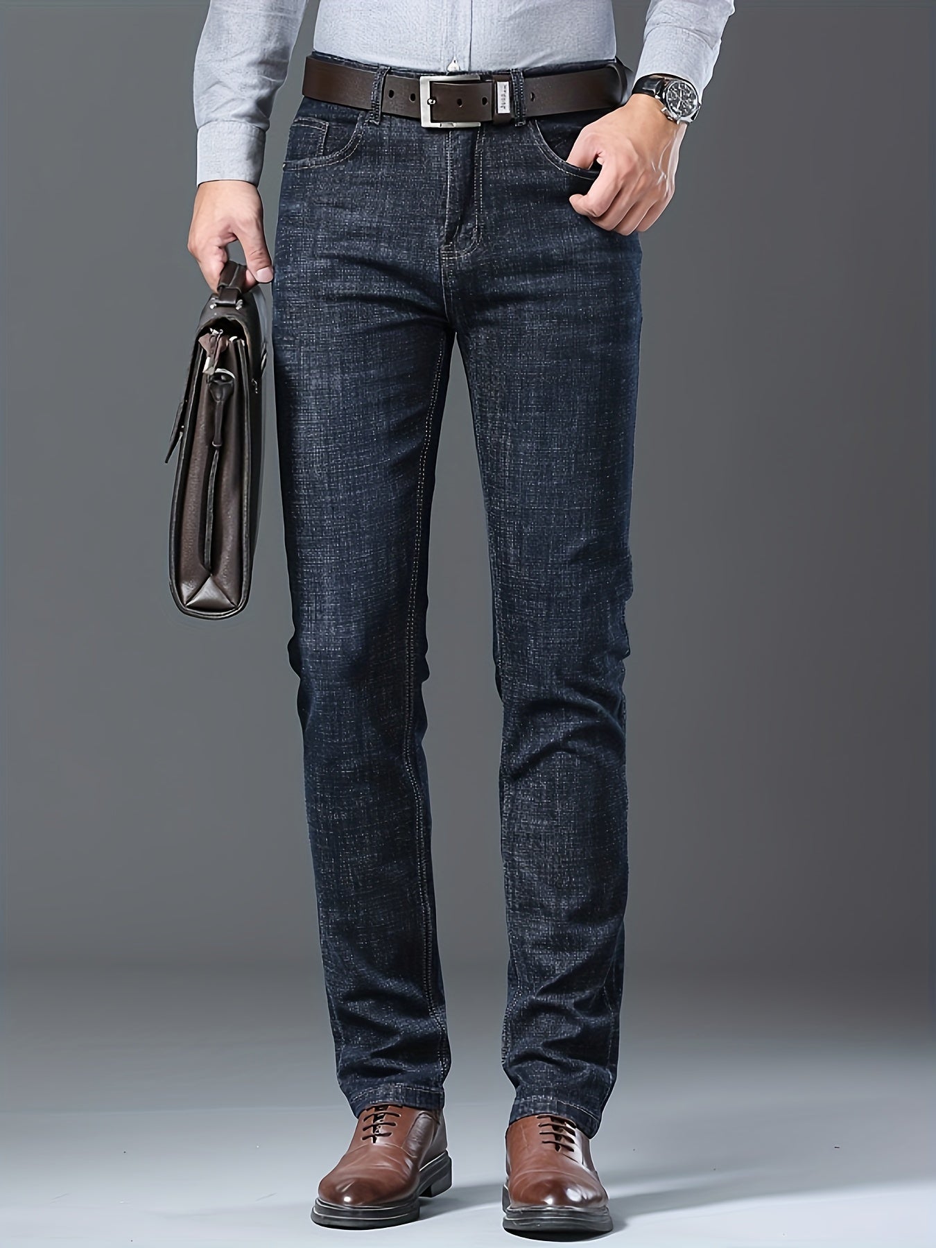 Men's Straight Leg Jeans - Vintage Wash Clean Finish – Black Blue Denim – view 4