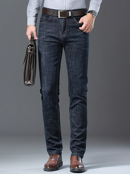 Men's Straight Leg Jeans - Vintage Wash Clean Finish – Black Blue Denim – view 4