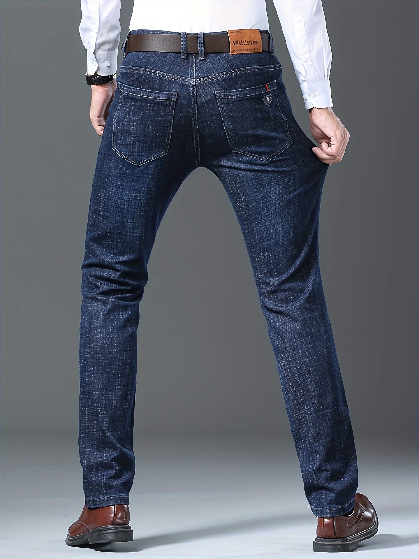 Men's Straight Leg Jeans - Vintage Wash Clean Finish – Black Blue Denim – view 5