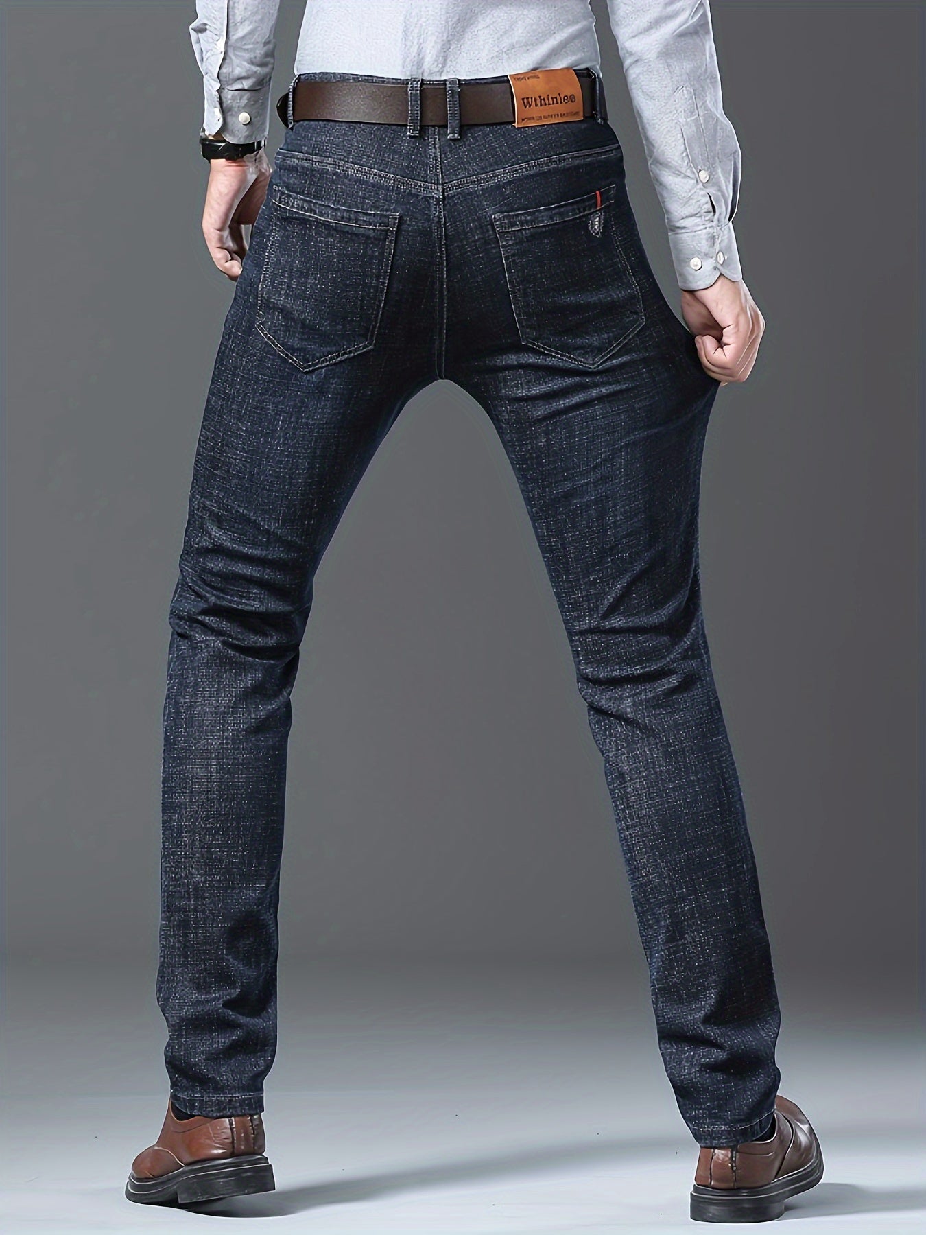 Men's Straight Leg Jeans - Vintage Wash Clean Finish – Black Blue Denim – view 12