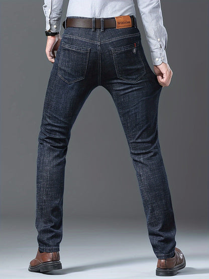 Men's Straight Leg Jeans - Vintage Wash Clean Finish – Black Blue Denim – view 12