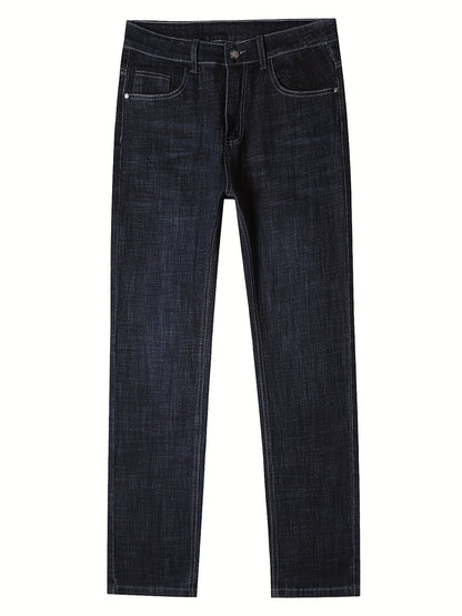 Men's Straight Leg Jeans - Vintage Wash Clean Finish – Black Blue Denim – view 13
