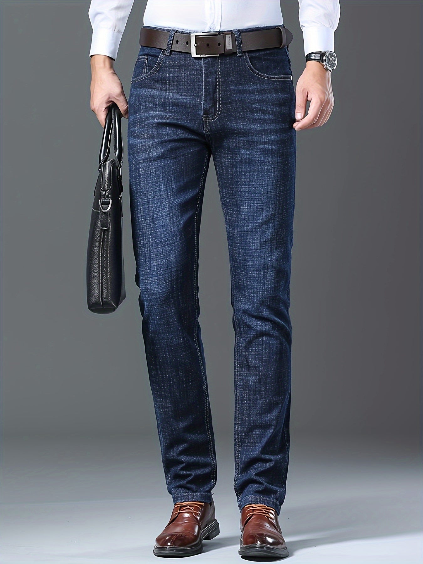 Men's Straight Leg Jeans - Vintage Wash Clean Finish – Black Blue Denim – view 15