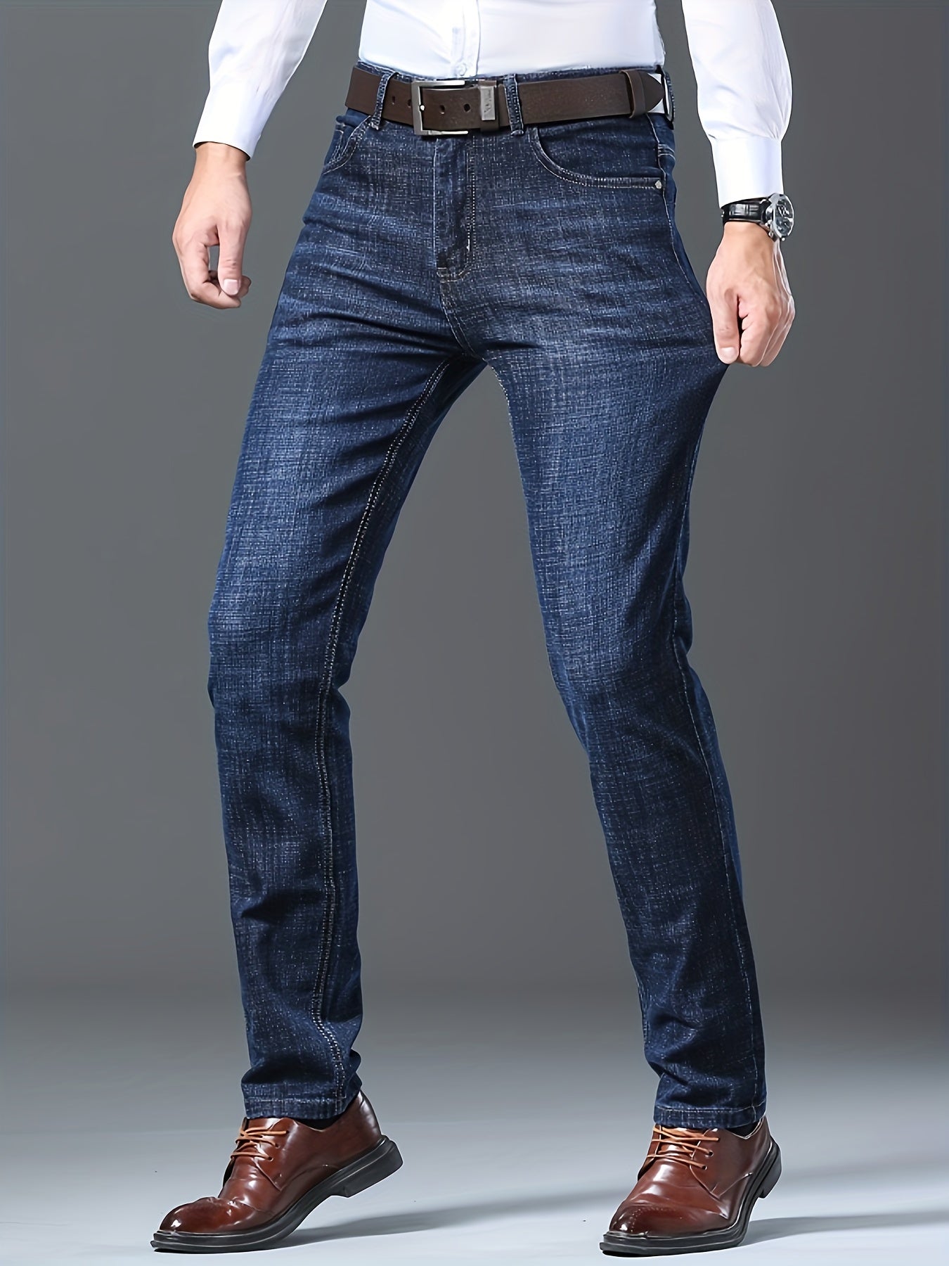 Men's Straight Leg Jeans - Vintage Wash Clean Finish – Black Blue Denim – view 17