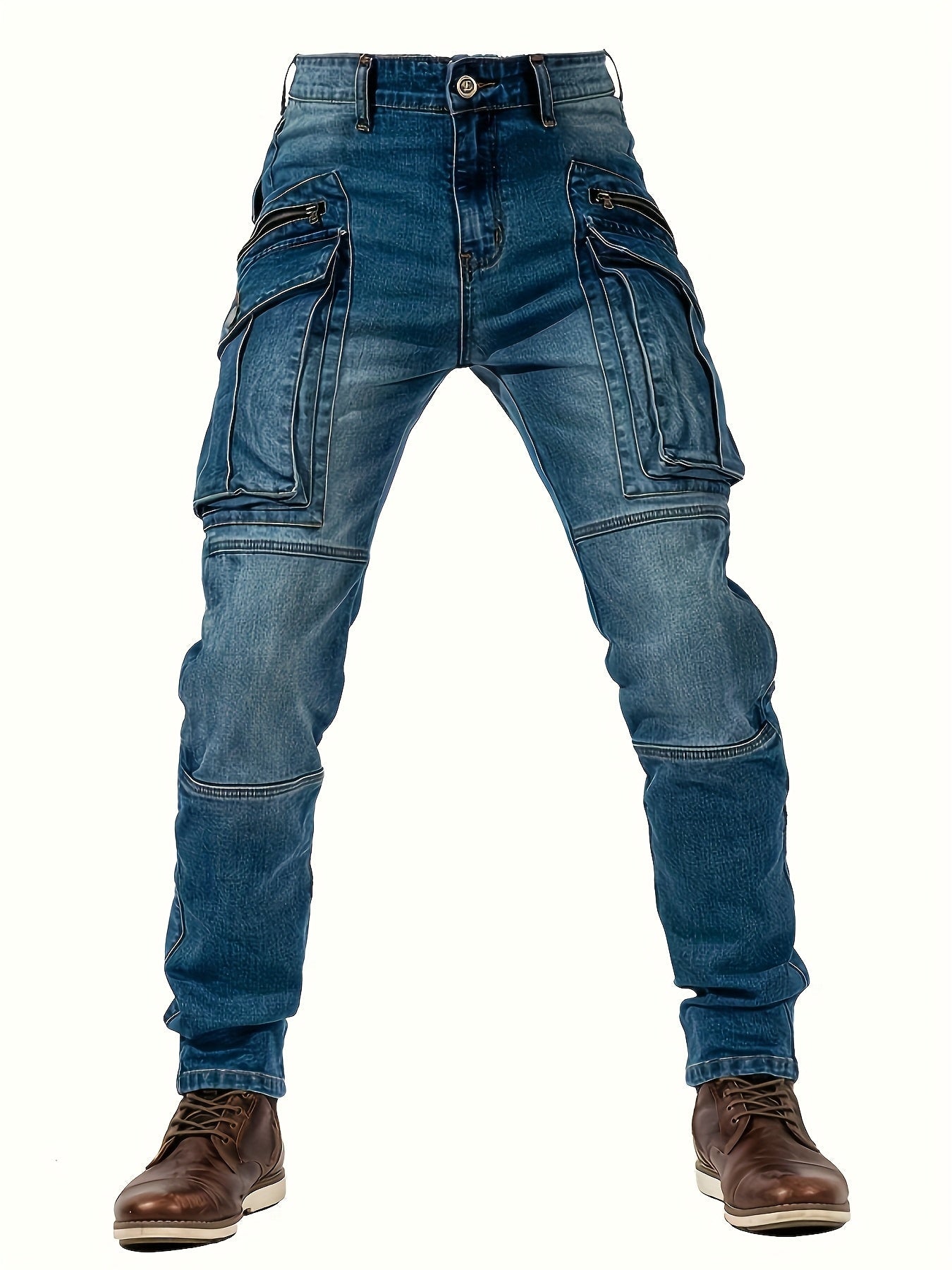 Men's Straight Leg Jeans - Vintage Wash Clean Finish Streetwear – Blue option – view 2