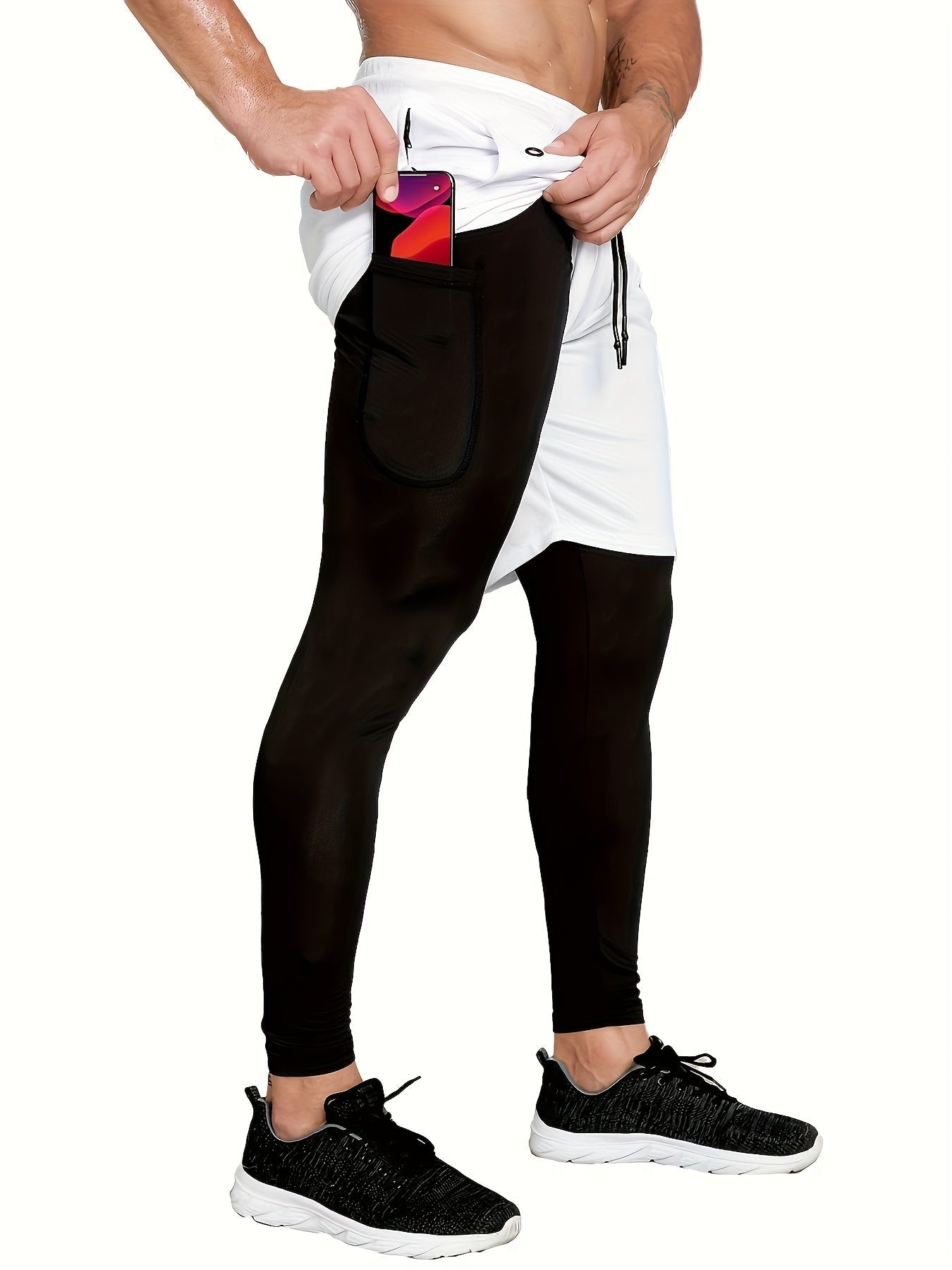 Men's Stretch Leggings - Stretch Comfort – Black / White detail view