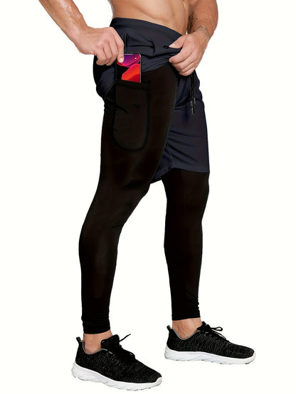 Men's Stretch Leggings - Stretch Comfort – Black / White – Black option – main product image