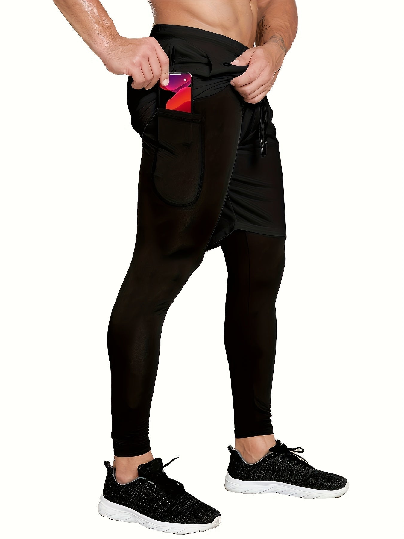 Men's Stretch Leggings - Stretch Comfort – Black / White – Black option – view 11