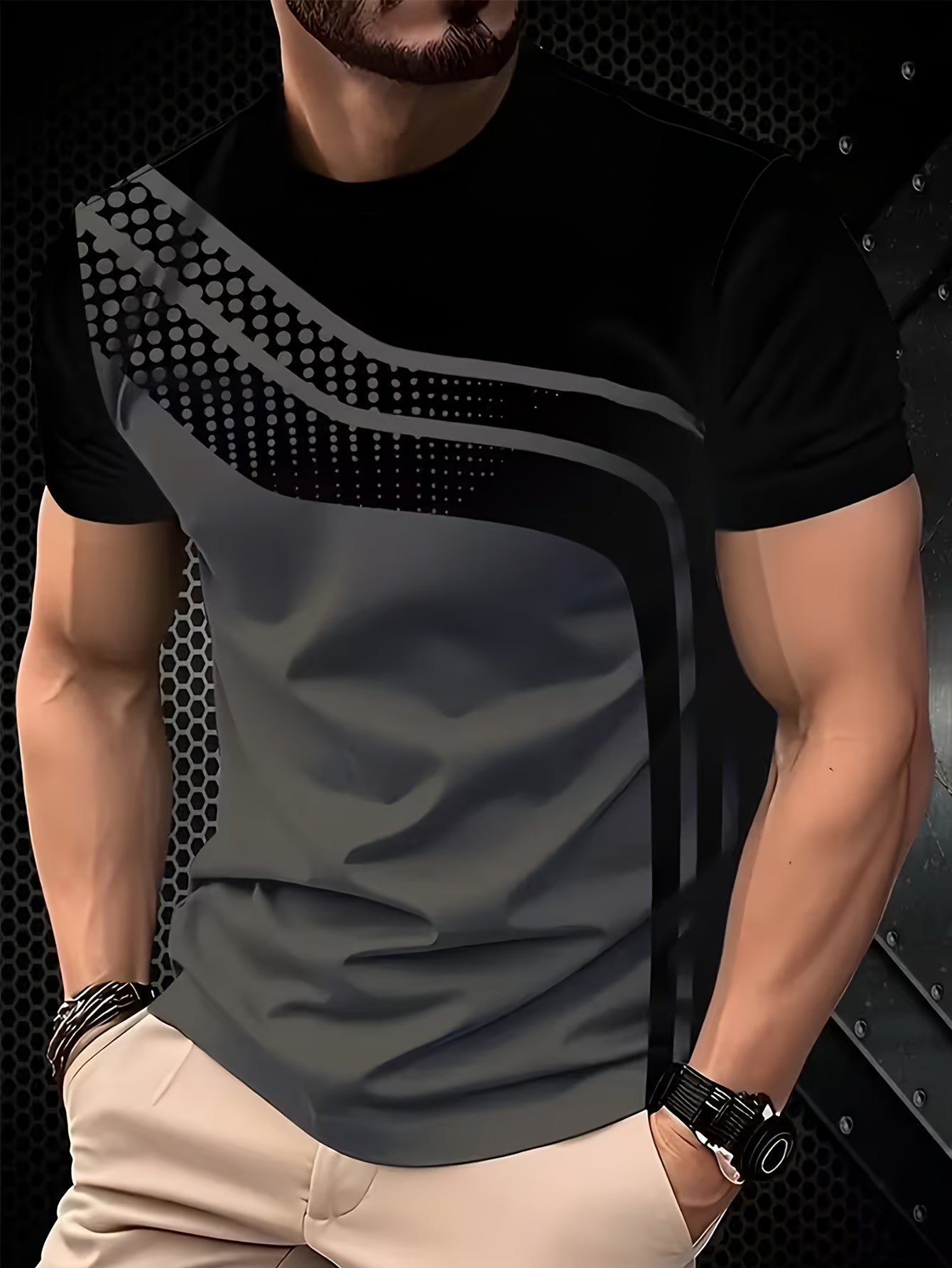 Men's Striped T-Shirt - Classic Neck Short Sleeve – view 4