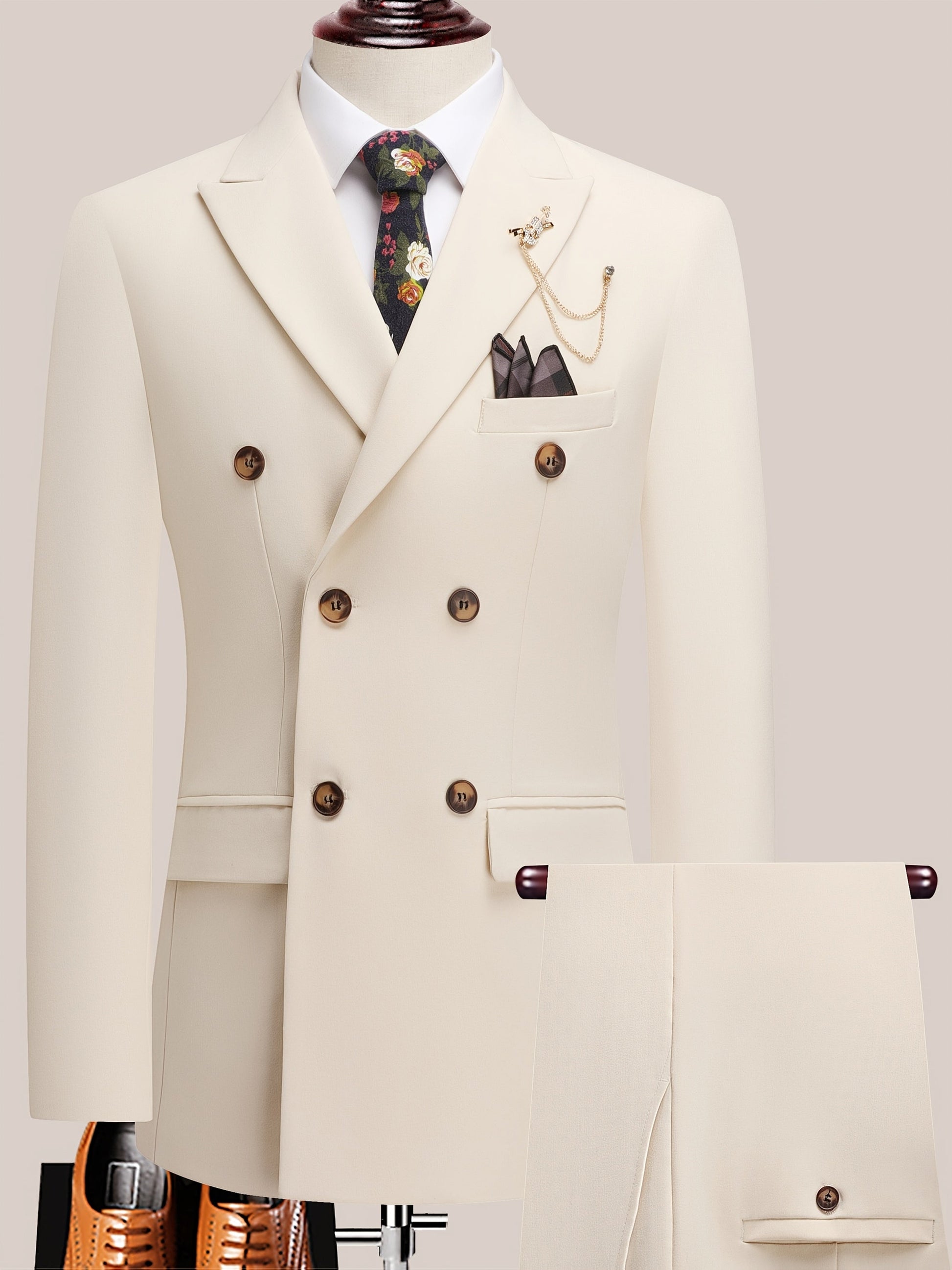 Men's Suit Set – Men's Beige Viscose Long-Sleeve Dress – view 9