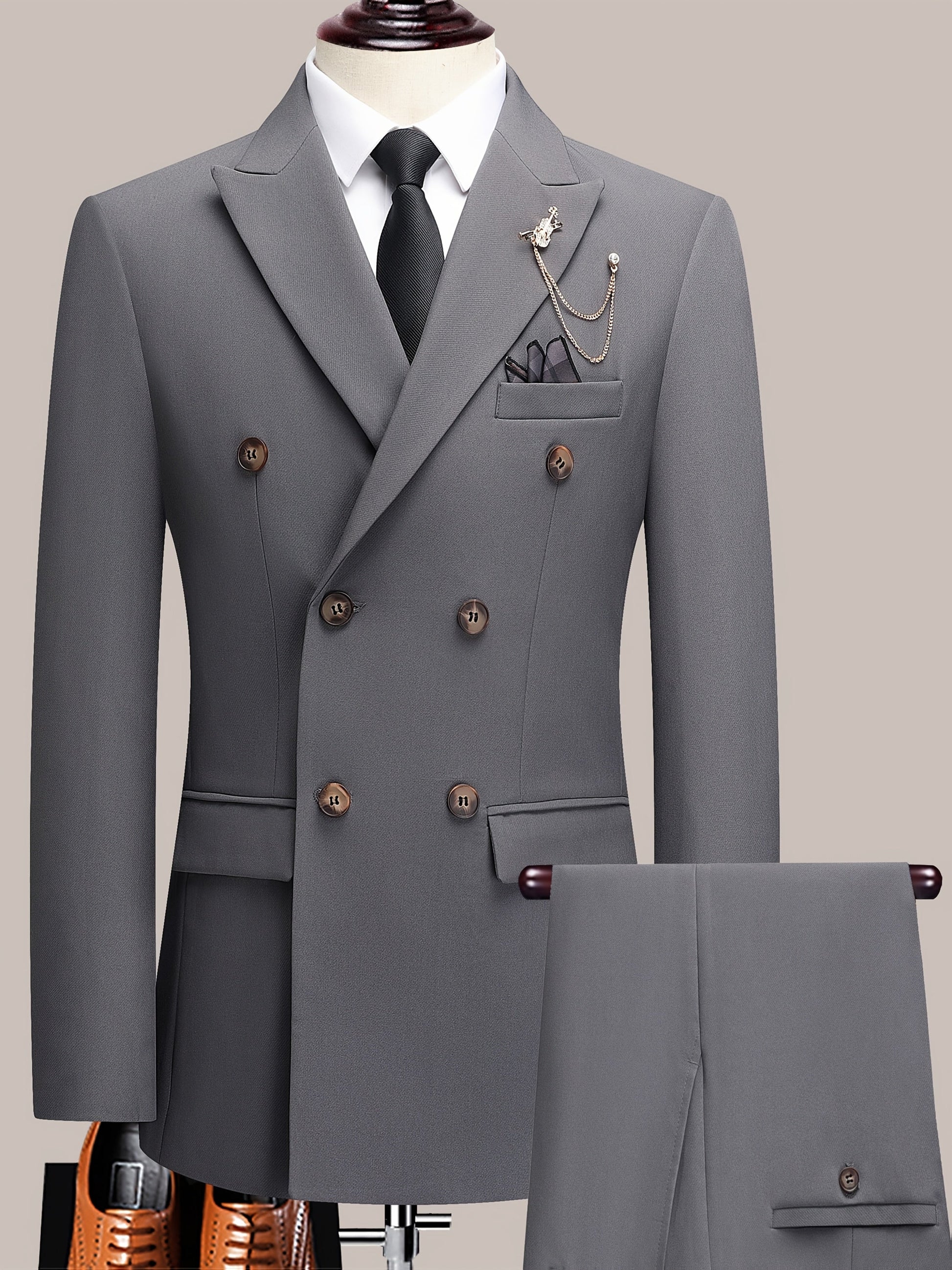 Men's Suit Set – Men's Beige Viscose Long-Sleeve Dress – view 14