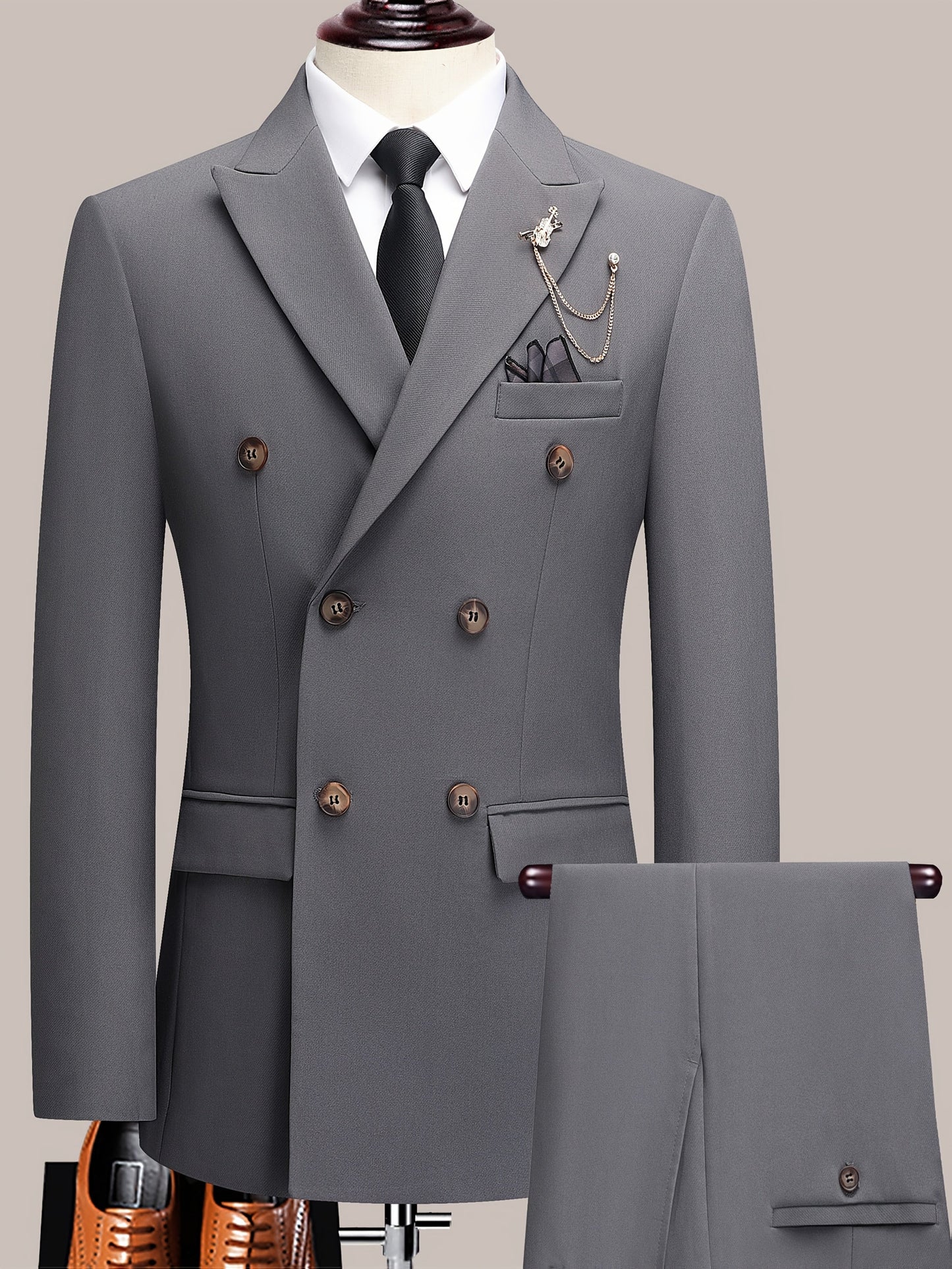 Men's Suit Set – Men's Beige Viscose Long-Sleeve Dress – Beige option – view 4