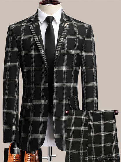 Men's Suit Set – Men's Black Grid Polyester Slim-Fit Dress – view 19