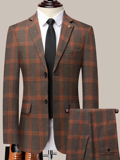 Men's Suit Set – Men's Black Grid Polyester Slim-Fit Dress – Black option – view 2