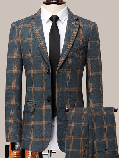 Men's Suit Set – Men's Black Grid Polyester Slim-Fit Dress – Black option – view 3