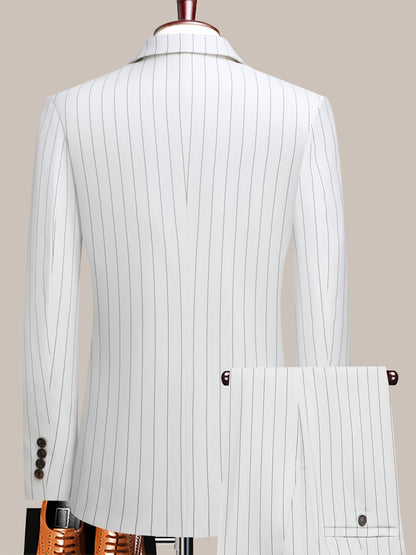 Men's Suit Set – Men's White Stripes Lace Striped Long-Sleeve Dress – view 3