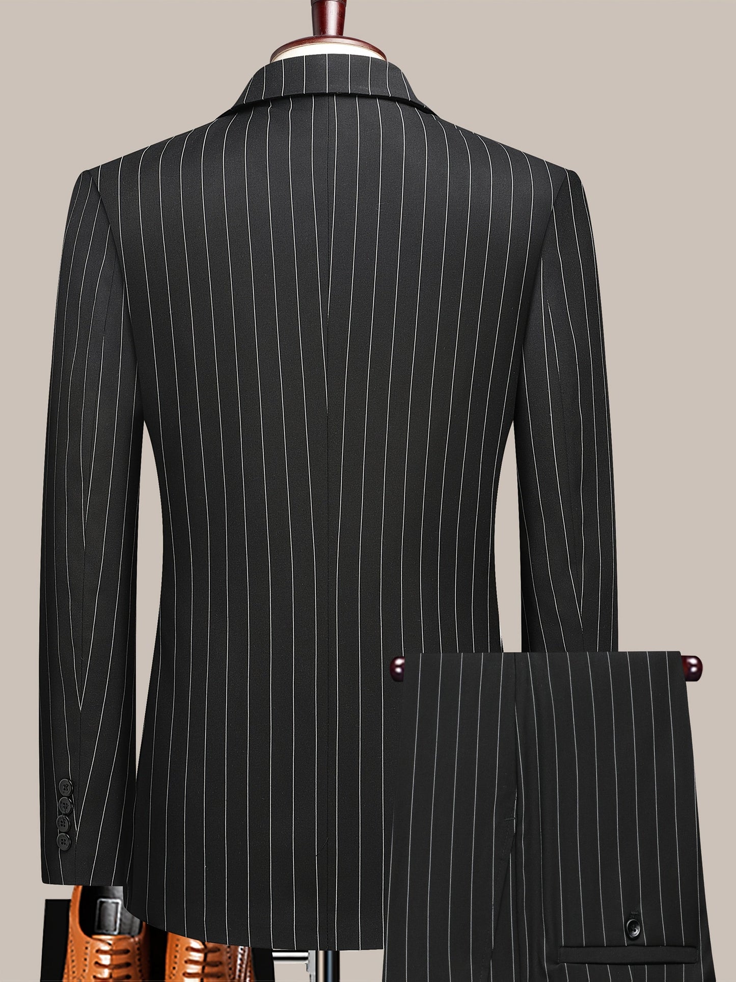 Men's Suit Set – Men's White Stripes Lace Striped Long-Sleeve Dress – view 4