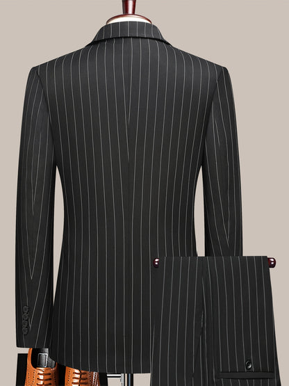 Men's Suit Set – Men's White Stripes Lace Striped Long-Sleeve Dress – view 4