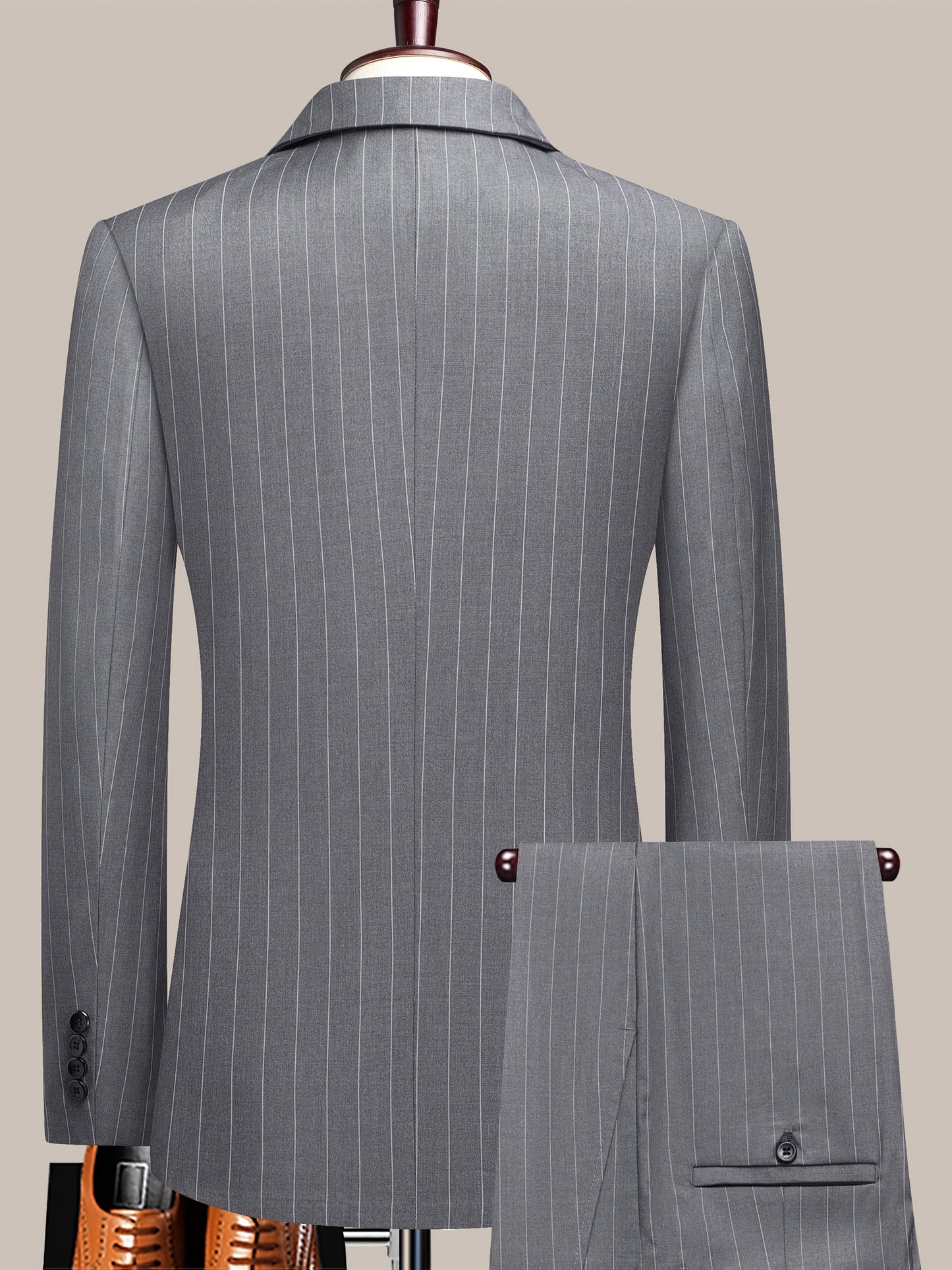 Men's Suit Set – Men's White Stripes Lace Striped Long-Sleeve Dress – view 5